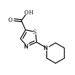structure of CAS# 180403-13-8, 2-(1-Piperidinyl)-1,3-Thiazole-5-Carboxylic Acid;2-(Piperidin-1-yl)-1,3-thiazole-5-carboxylic acid;2-piperidino-1,3-thiazole-5-carboxylic acid;2-piperidyl-1,3-thiazole-5-carboxylic acid