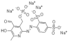 structure of CAS# 192575-19-2, 4-[2-[4-Formyl-5-Hydroxy-6-Methyl-3-[(Phosphonooxy)Methyl]-2-Pyridinyl]Diazenyl]-1,3-Benzenedisulfonic Acid Sodium Salt (1:4);Pyridoxal  Phosphate-6-Azo(Benzene-2,4-Disulfonic  Acid)  Hydrate  Tetrasodium  Salt;Pyridoxal Phosphate-6-Azo(Benzene-2,4-Disulfonic Acid) Tetrasodium Salt Hydrate;PYRIDOXALPHOSPHATE-6-AZOPHENYL-2',4'-DISULFONIC ACID TETRASODIUM SALT