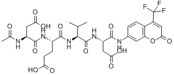 structure of CAS# 201608-14-2, N-Acetyl-L-alpha-Aspartyl-L-alpha-Glutamyl-L-Valyl-N-[2-Oxo-4-(Trifluoromethyl)-2H-1-Benzopyran-7-Yl]-L-alpha-Asparagine;(4S)-4-[[(2S)-2-Acetamido-4-Hydroxy-4-Oxo-Butanoyl]Amino]-5-[[(1S)-1-[[(1S)-3-Hydroxy-3-Oxo-1-[[2-Oxo-4-(Trifluoromethyl)Chromen-7-Yl]Carbamoyl]Propyl]Carbamoyl]-2-Methyl-Propyl]Amino]-5-Oxo-Pentanoic Acid;(4S)-4-[[(2S)-2-Acetamido-4-Hydroxy-1,4-Dioxobutyl]Amino]-5-[[(1S)-1-[[[(1S)-3-Hydroxy-3-Oxo-1-[Oxo-[[2-Oxo-4-(Trifluoromethyl)-7-Chromenyl]Amino]Methyl]Propyl]Amino]-Oxomethyl]-2-Methylpropyl]Amino]-5-Oxopentanoic Acid;(4S)-4-[[(2S)-2-Acetamido-4-Hydroxy-4-Keto-Butanoyl]Amino]-5-[[(1S)-1-[[(1S)-3-Hydroxy-3-Keto-1-[[2-Keto-4-(Trifluoromethyl)Chromen-7-Yl]Carbamoyl]Propyl]Carbamoyl]-2-Methyl-Propyl]Amino]-5-Keto-Valeric Acid