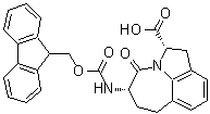 structure of CAS# 204326-24-9, (2S,5S)-5-[[(9H-Fluoren-9-Ylmethoxy)Carbonyl]Amino]-1,2,4,5,6,7-Hexahydro-4-Oxo-Azepino[3,2,1-hi]Indole-2-Carboxylic Acid