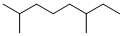 structure of CAS# 2051-30-1, 2,6-Dimethyloctane;Inchi=1/C10h22/C1-5-10(4)8-6-7-9(2)3/H9-10H,5-8H2,1-4H;Nsc 91459;Octane, 2,6-Dimethyl- (8Ci)(9Ci)