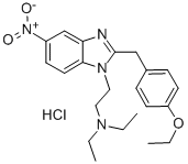 CAS#: 2053-25-0， 2-[2-[(4-Ethoxyphenyl)Methyl]-5-Nitrobenzimidazol-1-Yl]Ethyl-Diethylazanium Chloride