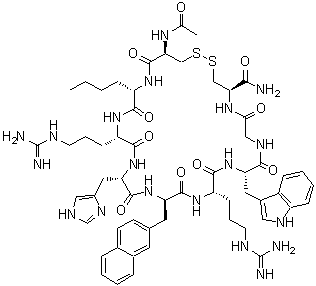 CAS#: 212370-59-7， (4R,10S,13S,16R,19S,22S,25S,28R)-28-Acetamido-25-butyl-13,22-bis(3-carbamimidamidopropyl)-19-(1H-imidazol-4-ylmethyl)-10-(1H-indol-3-ylmethyl)-16-(2-naphthylmethyl)-6,9,12,15,18,21,24,27-octaoxo-1,2-dithia-5,8,11,14,17,20,23,26-octaazacyclononacosane-4-carboxamide