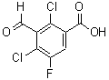 structure of CAS# 214774-58-0, 2,4-Dichloro-5-fluoro-3-formylbenzoic acid;2,4-Dichloro-5-fluoro-3-formyl-benzoic acid;2,4-DICHLORO-5-FLUORO-3-FORMYL-BENZOICACID;BENZOIC ACID,2,4-DICHLORO-5-FLUORO-3-FORMYL-