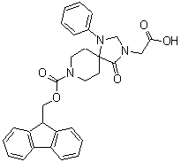 structure of CAS# 215190-27-5, {8-[(9H-Fluoren-9-Ylmethoxy)Carbonyl]-4-Oxo-1-Phenyl-1,3,8-Triazaspiro[4.5]Dec-3-Yl}Acetic Acid;1,3,8-TRI<wbr>AZASPIRO[<wbr>4.5]DECAN<wbr>E-3-ACETI<wbr>CACID, 8-<wbr>[(9H-FLUO<wbr>REN-9-YLM<wbr>ETHOXY)CA<wbr>RBONYL]-4<wbr>-OXO-1-PH<wbr>ENYL-