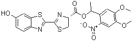 structure of CAS# 223920-67-0, 1-(4,5-Dimethoxy-2-Nitrophenyl)Ethyl (4R)-2-(6-Hydroxy-1,3-Benzothiazol-2-Yl)-4,5-Dihydro-1,3-Thiazole-4-Carboxylate;D-LUCIFERIN1-(4,5-DIMETHOXY-2-NITROPHENYL)ETHYLESTER