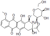 CAS 登录号：22423-39-8， (1S-3S)-beta-D-3-乙酰基-1,2,3,4,6,11-六氢-3,5,12-三羟基-10-甲氧基-6,11-二氧代-1-并四苯基 2-氨基-2-脱氧吡喃葡萄糖苷