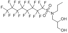 structure of CAS# 2262-49-9, N-(2,3-Dihydroxypropyl)-1,1,2,2,3,3,4,4,5,5,6,6,7,7,8,8,8-Heptadecafluoro-N-Propyl-1-Octanesulfonamide;N-(2,3-DIHYDROXYPROPYL)-N-PROPYL-1,1,2,2,3,3,4,4,5,5,6,6,7,7,8,8,8-HEPTADECAFLUORO-1-OCTANESULFONAMIDE;N-(2,3-Dihydroxypropyl)-N-Propyl-1,1,2,2,3,3,4,4,5,5,6,6,7,7,8,8,8-Heptadecafluoro-1-Octanesulfonamide;N-(2,3-Dihydroxypropyl)-N-Propyl-1,1,2,2,3,3,4,4,5,5,6,6,7,7,8,8-Heptadecafluoro-1-Octanesulfonamide