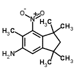 structure of CAS# 255393-53-4, 1,1,3,3,6-Pentamethyl-7-Nitro-5-Indanamine;1,1,3,3,6-pentamethyl-7-nitroindane-5-ylamine;5-Amino-7-nitro-1,1,3,3,6-pentamethylindane;7-Nitro-1,1,3,3,6-pentamethylindan-5-ylamine