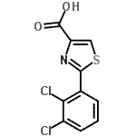 structure of CAS# 257876-07-6, 2-(2,3-Dichlorophenyl)-1,3-Thiazole-4-Carboxylic Acid;2-(2,3-Dichloro-phenyl)-thiazole-4-carboxylic acid;2-(2,3-DICHLORO-PHENYL)-THIAZOLE-4-CARBOXYLICACID;4-THIAZOLECARBOXYLICACID, 2-(2,3-DICHLOROPHENYL)-