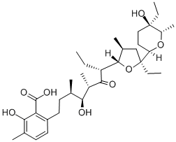 structure of CAS# 25999-31-9, Lasalocid;6-[(3R,4S,5S,7R)-7-[(2S,3S,5S)-5-Ethyl-5-[(2R,5R,6S)-5-Ethyl-5-Hydroxy-6-Methyl-Tetrahydropyran-2-Yl]-3-Methyl-Tetrahydrofuran-2-Yl]-4-Hydroxy-3,5-Dimethyl-6-Oxo-Nonyl]-2-Hydroxy-3-Methyl-Benzoic Acid;6-[(3R,4S,5S,7R)-7-[(2S,3S,5S)-5-Ethyl-5-[(2R,5R,6S)-5-Ethyl-5-Hydroxy-6-Methyl-2-Tetrahydropyranyl]-3-Methyl-2-Tetrahydrofuranyl]-4-Hydroxy-3,5-Dimethyl-6-Oxononyl]-2-Hydroxy-3-Methylbenzoic Acid;6-[(3R,4S,5S,7R)-7-[(2S,3S,5S)-5-Ethyl-5-[(2R,5R,6S)-5-Ethyl-5-Hydroxy-6-Methyl-Tetrahydropyran-2-Yl]-3-Methyl-Tetrahydrofuran-2-Yl]-4-Hydroxy-6-Keto-3,5-Dimethyl-Nonyl]-2-Hydroxy-3-Methyl-Benzoic Acid
