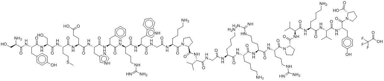 CAS#: 26469-81-8， (2S)-1-[(2S)-2-[[(2S)-2-[[(2S)-6-Amino-2-[[(2S)-2-[[(2S)-1-[(2S)-2-[[(2S)-2-[[(2S)-6-Amino-2-[[(2S)-6-Amino-2-[[2-[[(2S)-2-[[(2S)-1-[(2S)-6-Amino-2-[[2-[[(2S)-2-[[(2R)-2-[[(2S)-2-[[(2S)-2-[[(2S)-2-[[(2S)-2-[[(2S)-2-[[(2S)-2-[[(2R)-2-Amino-3-Hydroxy-Propanoyl]Amino]-3-(4-Hydroxyphenyl)Propanoyl]Amino]-3-Hydroxy-Propanoyl]Amino]-4-Methylsulfanyl-Butanoyl]Amino]-4-Carboxy-Butanoyl]Amino]-3-(1H-Imidazol-4-Yl)Propanoyl]Amino]-3-Phenyl-Propanoyl]Amino]-5-Guanidino-Pentanoyl]Amino]-3-(1H-Indol-3-Yl)Propanoyl]Amino]Acetyl]Amino]Hexanoyl]Pyrrolidine-2-Carbonyl]Amino]-3-Methyl-Butanoyl]Amino]Acetyl]Amino]Hexanoyl]Amino]Hexanoyl]Amino]-5-Guanidino-Pentanoyl]Amino]-5-Guanidino-Pentanoyl]Pyrrolidine-2-Carbonyl]Amino]-3-Methyl-Butanoyl]Amino]Hexanoyl]Amino]-3-Methyl-Butanoyl]Amino]-3-(4-Hydroxyphenyl)Propanoyl]Pyrrolidine-2-Carboxylic Acid, 2,2,2-Trifluoroacetic Acid