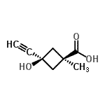 structure of CAS# 286443-22-9, cis-3-Ethynyl-3-Hydroxy-1-Methylcyclobutanecarboxylic Acid;(1s,3s)-3<wbr>-ethynyl-<wbr>3-hydroxy<wbr>-1-methyl<wbr>cyclobuta<wbr>necarboxy<wbr>lic acid