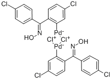 structure of CAS# 287410-78-0, [5-Chloro-2-[(E)-C-(4-chlorophenyl)-N-hydroxy-carbonimidoyl]phenyl]palladium(1+) dichloride;Ná:Jera  Catalyst  I,  Di-Chlorobis[5-Chloro-2-[(4-Chlorophenyl)(Hydroxyimino)Methyl]Phenyl-C]Di-Palladium;Di-Μ-Chlorobis[5-Chloro-2-[(4-Chlorophenyl)(Hydroxyimino-Κn)Methyl]Phenyl-Κc]Palladium Dimer 97%;Di-Μ-Chlorobis[5-Chloro-2-[(4-Chlorophenyl)(Hydroxyimino-Κn)Methyl]Phenyl-Κc]Palladium Dimer,97%