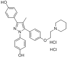 structure of CAS# 289726-02-9, 1,3-Bis(4-Hydroxyphenyl)-4-Methyl-5-[4-(2-Piperidinylethoxy)Phenol]-1H-Pyrazole Dihydrochloride;Methyl-Piperidino-Pyrazole,  1,3-Bis(4-Hydroxyphenyl)-4-Methyl-5-[4-(2-Piperidinylethoxy)Phenol]-1H-Pyrazole  Dihydrochloride;1,3-BIS(4-HYDROXYPHENYL)-4-METHYL-5-[4-(2-PIPERIDINYLETHOXY)PHENOL]-1H-PYRAZOLE DIHYDROCHLORIDE;METHYL-PIPERIDINO-PYRAZOLE DIHYDROCHLORIDE