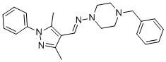 structure of CAS# 304909-07-7, (E)-N-(4-Benzyl-1-piperazinyl)-1-(3,5-dimethyl-1-phenyl-1H-pyrazol-4-yl)methanimine;N-[(3,5-DIMETHYL-1-PHENYL-1H-PYRAZOL-4-YL)METHYLENE]-4-(PHENYLMETHYL)-1-PIPERAZINAMINE;(4-Benzyl-Piperazin-1-Yl)-(3,5-Dimethyl-1-Phenyl-1H-Pyrazol-4-Ylmethylene)-Amine;SANT-1
