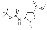 structure of CAS# 321744-14-3, (1R,2S,4S)-N-Boc-1-Amino-2-Hydroxycyclopentane-4-Carboxylic Acid Methyl Ester;Methyl (1S,3R,4S)-3-(Tert-Butoxycarbonylamino)-4-Hydroxy-Cyclopentane-1-Carboxylate;(1S,3R,4S)-3-[(Tert-Butoxy-Oxomethyl)Amino]-4-Hydroxy-1-Cyclopentanecarboxylic Acid Methyl Ester;(1S,3R,4S)-3-(Tert-Butoxycarbonylamino)-4-Hydroxy-Cyclopentane-1-Carboxylic Acid Methyl Ester