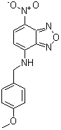 structure of CAS# 33984-50-8, 4-(4-Methoxybenzylamino)-7-nitrobenzofurazan;(4-Methoxybenzyl)-(7-Nitrobenzofurazan-4-Yl)Amine;4-Benzofurazanamine, N-[(4-Methoxyphenyl)Methyl]-7-Nitro-;Benzofurazan, 4-[(P-Methoxybenzyl)Amino]-7-Nitro-