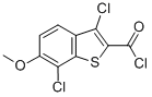 structure of CAS# 34576-80-2, 3,7-Dichloro-6-Methoxybenzo[b]Thiophene-2-Carbonyl Chloride;3,7-Dichloro-6-Methoxy-1-Benzothiophene-2-Carbonyl Chloride;Benzo[B]Thiophene-2-Carbonyl Chloride, 3,7-Dichloro-6-Meth