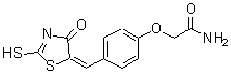structure of CAS# 359596-38-6, 2-{4-[(E)-(4-Oxo-2-Sulfanyl-1,3-Thiazol-5(4H)-Ylidene)Methyl]Phenoxy}Acetamide;2-{4-[(E)<wbr>-(2-Merca<wbr>pto-4-oxo<wbr>-1,3-thia<wbr>zol-5(4H)<wbr>-ylidene)<wbr>methyl]ph<wbr>enoxy}ace<wbr>tamide;MFCD04968955