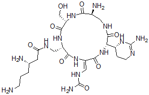 CAS#: 37280-35-6， (3S)-3,6-Diamino-N-[[(2S,5S,8Z,11S,15S)-15-Amino-11-[(4R)-2-Amino-3,4,5,6-Tetrahydropyrimidin-4-Yl]-8-[(Carbamoylamino)Methylidene]-2-(Hydroxymethyl)-3,6,9,12,16-Pentaoxo-1,4,7,10,13-Pentazacyclohexadec-5-Yl]Methyl]Hexanamide