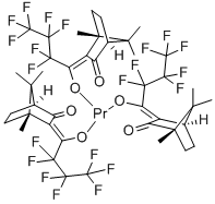 structure of CAS# 38832-94-9, Praseodymium tris[(1E)-2,2,3,3,4,4,4-heptafluoro-1-(4,7,7-trimethyl-3-oxobicyclo[2.2.1]hept-2-ylidene)-1-butanolate];(1E)-2,2,3,3,4,4,4-Heptafluoro-1-(4,7,7-Trimethyl-3-Oxo-Norbornan-2-Ylidene)Butan-1-Olate;Praseodymium(+3) Cation;(1E)-2,2,3,3,4,4,4-Heptafluoro-1-(4,7,7-Trimethyl-3-Oxo-2-Norbornanylidene)Butan-1-Olate;Praseodymium(+3) Cation;(1E)-2,2,3,3,4,4,4-Heptafluoro-1-(3-Keto-4,7,7-Trimethyl-Norbornan-2-Ylidene)Butan-1-Olate;Praseodymium(+3) Cation
