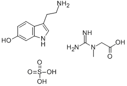 structure of CAS# 39929-25-4, 6-Hydroxytryptamine, Creatine Sulfate;3-(2-Aminoethyl)-1H-Indol-6-Ol 2-Amino-1,5-Dihydro-1-Methyl-4H-Imidazol-4-One Sulfate;3-(2-AMINOETHYL)-6-HYDROXYINDOLE CREATININE SULFATE;6-HYDROXYTRYPTAMINE CREATININE SULFATE COMPLEX)