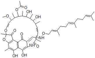 CAS#: 41887-55-2， 3-[[[(3,7,11-Trimethyl-2,6,10-Dodecatrienyl)Oxy]Imino]Methyl]Rifamycin