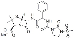 结构式 CAS# 42057-22-7, [2S-[2alpha,5alpha,6beta(S*)]]-3,3-二甲基-6-[[[[[3-(甲基磺酰基)-2-氧代-1-咪唑烷基]羰基]氨基]苯基乙酰基]氨基]-7-氧代-4-硫杂-1-氮杂双环[3.2.0]庚烷-2-羧酸单钠盐