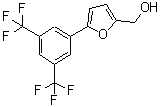 structure of CAS# 424803-19-0, 5-[3,5-Bis(Trifluoromethyl)Phenyl]-2-Furanmethanol;[5-[3,5-DI(TRIFLUOROMETHYL)PHENYL]-2-FURYL]METHANOL;VITAS-BB TBB000573