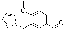 structure of CAS# 436086-89-4, 4-Methoxy-3-(1H-Pyrazol-1-Ylmethyl)-Benzaldehyde;4-Methoxy-3-(1-Pyrazolylmethyl)Benzaldehyde;4-Methoxy-3-Pyrazol-1-Ylmethyl-Benzaldehyde;Ak-968/41170338