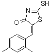 structure of CAS# 4818-22-8, (5E)-5-(2,4-Dimethylbenzylidene)-2-Sulfanyl-1,3-Thiazol-4(5H)-One;(5E)-5-(2<wbr>,4-Dimeth<wbr>ylbenzyli<wbr>dene)-2-m<wbr>ercapto-1<wbr>,3-thiazo<wbr>l-4(5H)-o<wbr>ne;MFCD04969075