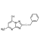 structure of CAS# 51646-33-4, 2-(Benzylsulfanyl)-5-Methyl[1,2,4]Triazolo[1,5-a]Pyrimidin-7-Ol;2-(benzyl<wbr>sulfanyl)<wbr>-5-methyl<wbr>[1,2,4]tr<wbr>iazolo[1,<wbr>5-a]pyrim<wbr>idin-7-ol;2-(benzyl<wbr>sulfanyl)<wbr>-5-methyl<wbr>-[1,2,4]t<wbr>riazolo[1<wbr>,5-a]pyri<wbr>midin-7-ol;2-Benzyls<wbr>ulfanyl-5<wbr>-methyl-[<wbr>1,2,4]tri<wbr>azolo[1,5<wbr>-a]pyrimi<wbr>din-7-ol