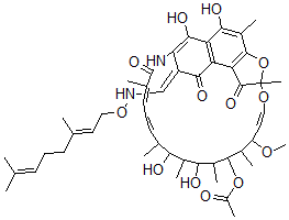 CAS#: 52437-59-9， 3-[[[[(E)-3,7-Dimethyl-2,6-Octadienyl]Oxy]Imino]Methyl]Rifamycin Sv