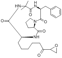 structure of CAS# 53342-16-8, Cyclo[2-Methylalanyl-L-Phenylalanyl-D-Prolyl-(alphas,2S)-alpha-Amino-H-Oxo-2-Oxiraneoctanoyl];(3S,9S,12R)-6,6-Dimethyl-9-[6-[(2S)-Oxiran-2-Yl]-6-Oxo-Hexyl]-3-(Phenylmethyl)-1,4,7,10-Tetrazabicyclo[10.3.0]Pentadecane-2,5,8,11-Tetrone;(3S,9S,12R)-6,6-Dimethyl-9-[6-[(2S)-2-Oxiranyl]-6-Oxohexyl]-3-(Phenylmethyl)-1,4,7,10-Tetrazabicyclo[10.3.0]Pentadecane-2,5,8,11-Tetrone;(3S,9S,12R)-3-(Benzyl)-9-[6-Keto-6-[(2S)-Oxiran-2-Yl]Hexyl]-6,6-Dimethyl-1,4,7,10-Tetrazabicyclo[10.3.0]Pentadecane-2,5,8,11-Diquinone