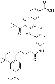 CAS#: 53918-53-9， 4-(1-(((5-((4-(2,4-Bis(tert-pentyl)phenoxy)-1-oxobutyl)amino)-2-chlorophenyl)amino)carbonyl)-3,3-dimethyl-2-oxobutoxy)benzoic acid