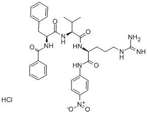 structure of CAS# 54799-93-8, N-Benzoyl-L-phenylalanyl-L-valyl-L-arginine-p-nitroanilide;N-[(1S)-2-[[(1S)-1-[[(2S)-5-Guanidino-2-[(4-Nitrophenyl)Amino]Pentanoyl]Carbamoyl]-2-Methyl-Propyl]Amino]-2-Oxo-1-(Phenylmethyl)Ethyl]Benzamide;N-[(1S)-2-[[(1S)-1-[[[(2S)-5-Guanidino-2-[(4-Nitrophenyl)Amino]-1-Oxopentyl]Amino]-Oxomethyl]-2-Methylpropyl]Amino]-2-Oxo-1-(Phenylmethyl)Ethyl]Benzamide;N-[(1S)-1-(Benzyl)-2-[[(1S)-1-[[(2S)-5-Guanidino-2-[(4-Nitrophenyl)Amino]Pentanoyl]Carbamoyl]-2-Methyl-Propyl]Amino]-2-Keto-Ethyl]Benzamide