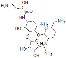 CAS#: 56182-07-1， 5-O-(5-Amino-5-Deoxy-beta-D-Xylofuranosyl)-4-O-(2,6-Diamino-2,3,4,6-Tetradeoxy-alpha-D-Erythro-Hexopyranosyl)-N1-[(S)-4-Amino-2-Hydroxybutyryl]-2-Deoxy-D-Streptamine