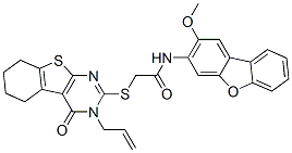 CAS#: 577765-14-1， 2-[[3,4,5,6,7,8-Hexahydro-4-Oxo-3-(2-Allyl)[1]Benzothieno[2,3-d]Pyrimidin-2-Yl]Thio]-N-(2-Methoxy-3-Dibenzofuranyl)-Acetamide