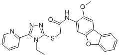 结构式 CAS# 577989-05-0, 2-[[4-乙基-5-(吡啶-2-基)-4H-1,2,4-三唑-3-基]硫代]-N-(2-甲氧基-3-二苯并呋喃基)-乙酰胺