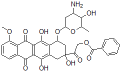 CAS 登录号：59367-03-2， (8S-顺式)-10-((3-氨基-2,3,6-三脱氧-alpha-L-来苏-己糖吡喃糖苷)氧基)-8-((苯甲酰氧基)乙酰基)-7,8,9,10-四氢-6,8,11-三羟基-1-甲氧基-5,12-并四苯醌