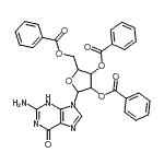 structure of CAS# 62374-25-8, 2-Amino-9-(2,3,5-Tri-O-Benzoylpentofuranosyl)-1,9-Dihydro-6H-Purin-6-One;2-(2-amin<wbr>o-6-oxo-1<wbr>,6-dihydr<wbr>o-9H-puri<wbr>n-9-yl)-5<wbr>-[(benzoy<wbr>loxy)meth<wbr>yl]tetrah<wbr>ydrofuran<wbr>-3,4-diyl<wbr> dibenzoa<wbr>te;2-(2-amin<wbr>o-6-oxohy<wbr>dropurin-<wbr>9-yl)-4-p<wbr>henylcarb<wbr>onyloxy-5<wbr>-(phenylc<wbr>arbonylox<wbr>ymethy l)<wbr>oxolan-3-<wbr>yl benzoa<wbr>te;2-(2-amin<wbr>o-6-oxohy<wbr>dropurin-<wbr>9-yl)-4-p<wbr>henylcarb<wbr>onyloxy-5<wbr>-(phenylc<wbr>arbonylox<wbr>ymethyl)o<wbr>xolan-3-y<wbr>l benzoate