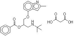 结构式 CAS# 62658-64-4, 丙二酸 1-[(2-甲基-1H-吲哚-4-基)氧基]-3-[(2-甲基-2-丙基)氨基]-2-丙基苯甲酸酯(1:1)盐