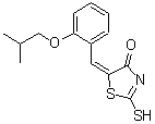 structure of CAS# 669747-27-7, (5E)-5-(2-Isobutoxybenzylidene)-2-sulfanyl-1,3-thiazol-4(5H)-one;(5E)-5-(2<wbr>-Isobutox<wbr>ybenzylid<wbr>ene)-2-me<wbr>rcapto-1,<wbr>3-thiazol<wbr>-4(5H)-one;MFCD04968966