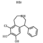 structure of CAS# 67287-39-2, 6-Chloro-1-phenyl-2,3,4,5-tetrahydro-1H-3-benzazepine-7,8-diol hydrobromide (1:1);