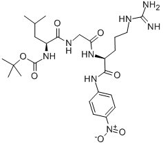 structure of CAS# 68223-96-1, N-T-Boc-Leu-Gly-Arg p-Nitroanilide;Tert-Butyl N-[(1S)-1-[[2-[[(2S)-5-Guanidino-2-[(4-Nitrophenyl)Amino]Pentanoyl]Amino]-2-Oxo-Ethyl]Carbamoyl]-3-Methyl-Butyl]Carbamate;N-[(1S)-1-[[[2-[[(2S)-5-Guanidino-2-[(4-Nitrophenyl)Amino]-1-Oxopentyl]Amino]-2-Oxoethyl]Amino]-Oxomethyl]-3-Methylbutyl]Carbamic Acid Tert-Butyl Ester;N-[(1S)-1-[[2-[[(2S)-5-Guanidino-2-[(4-Nitrophenyl)Amino]Pentanoyl]Amino]-2-Keto-Ethyl]Carbamoyl]-3-Methyl-Butyl]Carbamic Acid Tert-Butyl Ester