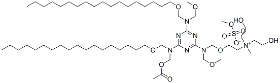 CAS#: 68833-63-6， 2-[[[4-[[(Acetyloxy)Methyl][(Octadecyloxy)Methyl]Amino]-6-[(Methoxymethyl)[(Octadecyloxy)Methyl]Amino]-1,3,5-Triazin-2-Yl](Methoxymethyl)Amino]Methoxy]-N,N-Bis(2-Hydroxyethyl)-N-Methyl-Ethanaminium Methyl Sulfate (Salt)