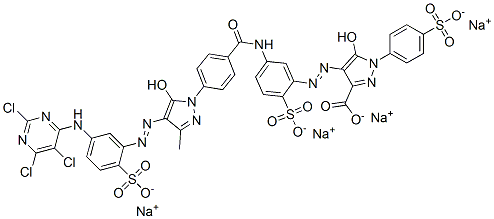 CAS#: 70210-12-7， 5-Hydroxy-4-[[5-[[4-[5-Hydroxy-3-Methyl-4-[[2-Sulfo-5-[(2,5,6-Trichloro-4-Pyrimidinyl)Amino]Phenyl]Azo]-1H-Pyrazol-1-Yl]Benzoyl]Amino]-2-Sulfophenyl]Azo]-1-(4-Sulfophenyl)-1H-Pyrazole-3-Carboxylic Acid Tetrasodium Salt