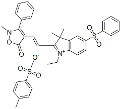 CAS#: 70714-82-8， 2-(2-(2,5-Dihydro-2-methyl-5-oxo-3-phenylisoxazol-4-yl)vinyl)-1-ethyl-3,3-dimethyl-5-(phenylsulphonyl)-3H-indolium toluene-p-sulphonate