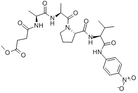 structure of CAS# 70967-90-7, N-Methoxysuccinyl-Ala-Ala-Pro-Val p-Nitroanilide;Methyl 4-[[(1S)-1-Methyl-2-[[(1S)-1-Methyl-2-[(2S)-2-[[(2S)-3-Methyl-2-[(4-Nitrophenyl)Amino]Butanoyl]Carbamoyl]Pyrrolidin-1-Yl]-2-Oxo-Ethyl]Amino]-2-Oxo-Ethyl]Amino]-4-Oxo-Butanoate;4-[[(1S)-1-Methyl-2-[[(1S)-1-Methyl-2-[(2S)-2-[[[(2S)-3-Methyl-2-[(4-Nitrophenyl)Amino]-1-Oxobutyl]Amino]-Oxomethyl]-1-Pyrrolidinyl]-2-Oxoethyl]Amino]-2-Oxoethyl]Amino]-4-Oxobutanoic Acid Methyl Ester;4-Keto-4-[[(1S)-2-Keto-2-[[(1S)-2-Keto-1-Methyl-2-[(2S)-2-[[(2S)-3-Methyl-2-[(4-Nitrophenyl)Amino]Butanoyl]Carbamoyl]Pyrrolidin-1-Yl]Ethyl]Amino]-1-Methyl-Ethyl]Amino]Butyric Acid Methyl Ester